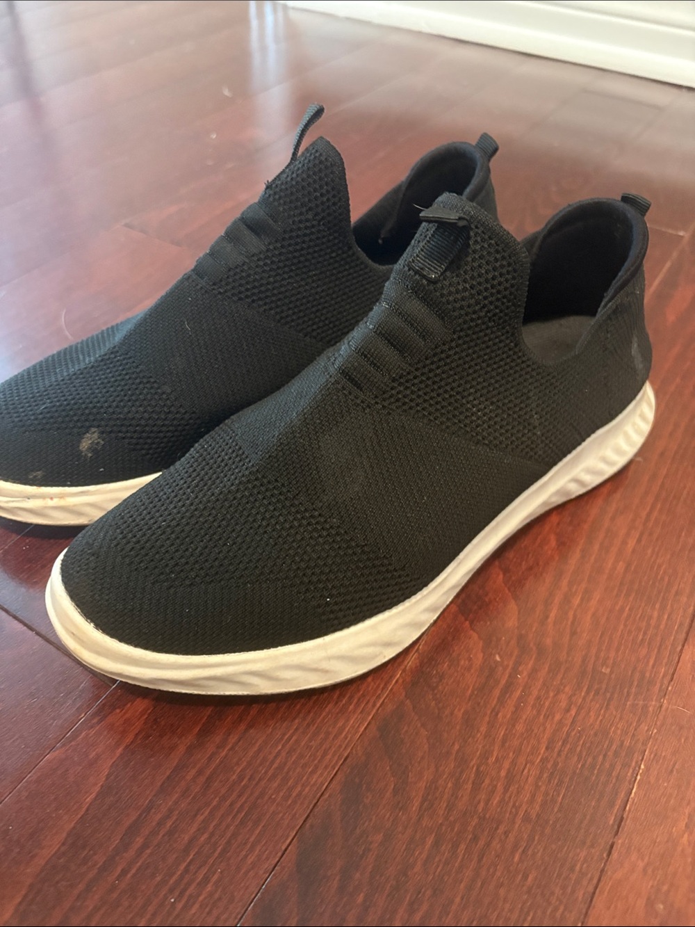 Womens Black Slip-On Knit Sneakers - Lightweight Comfort